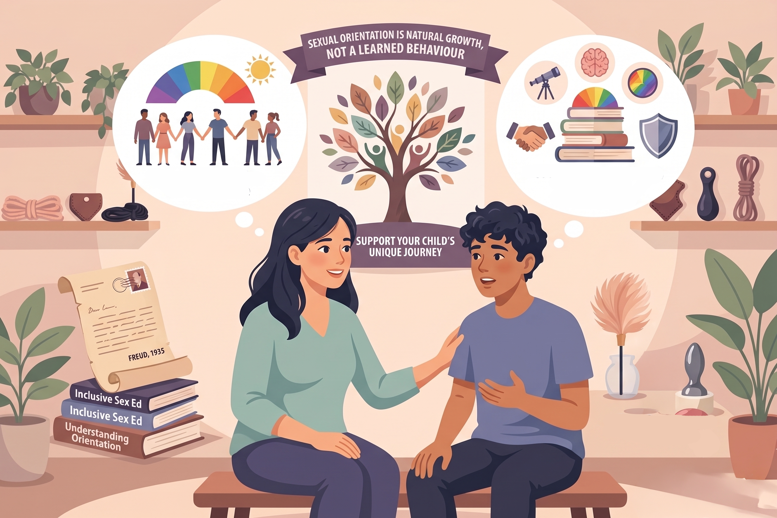 A mother speaking with her gay son about sexual orientation