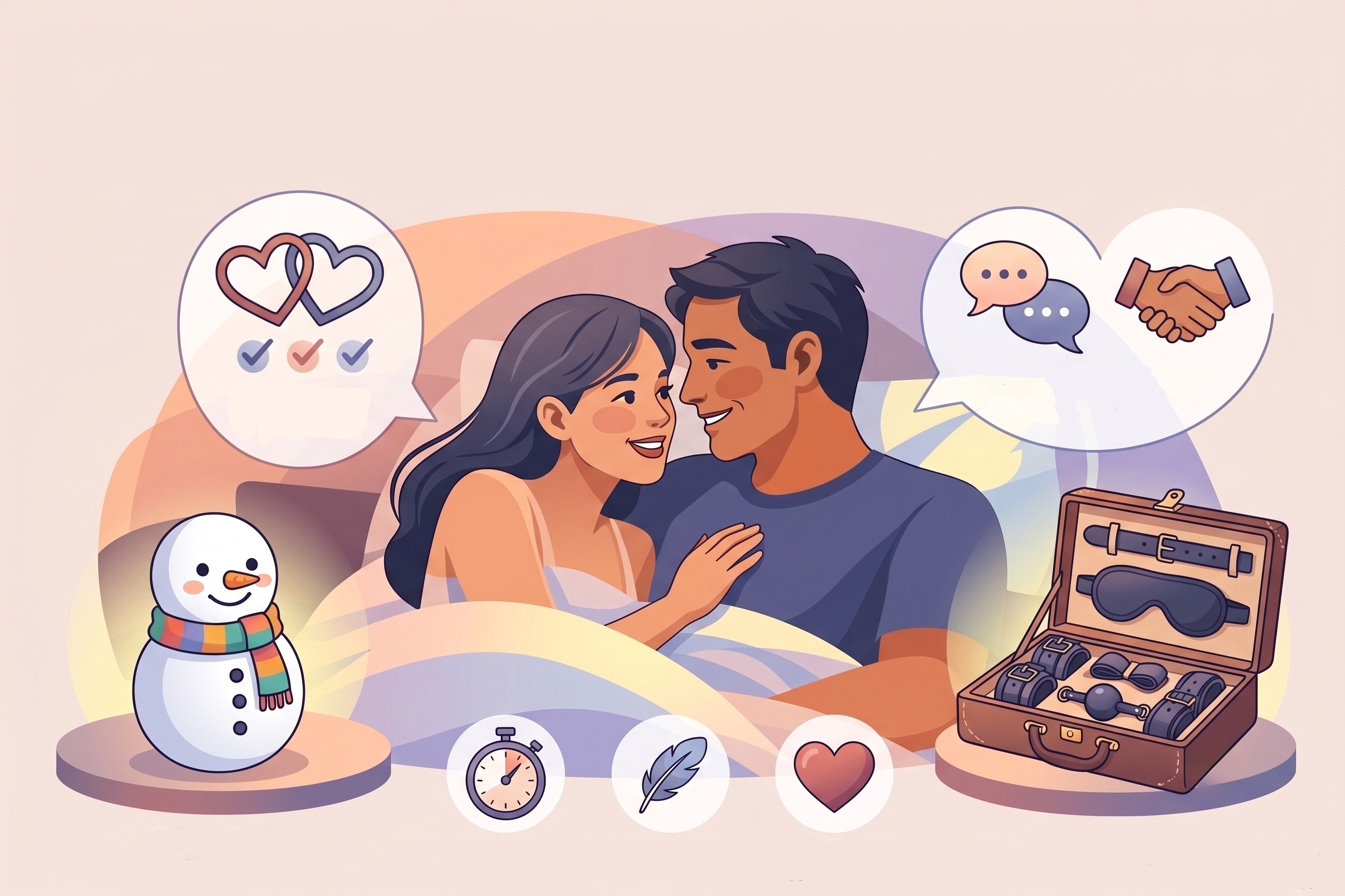 A couple discussing their the use of sex toys for intimacy.