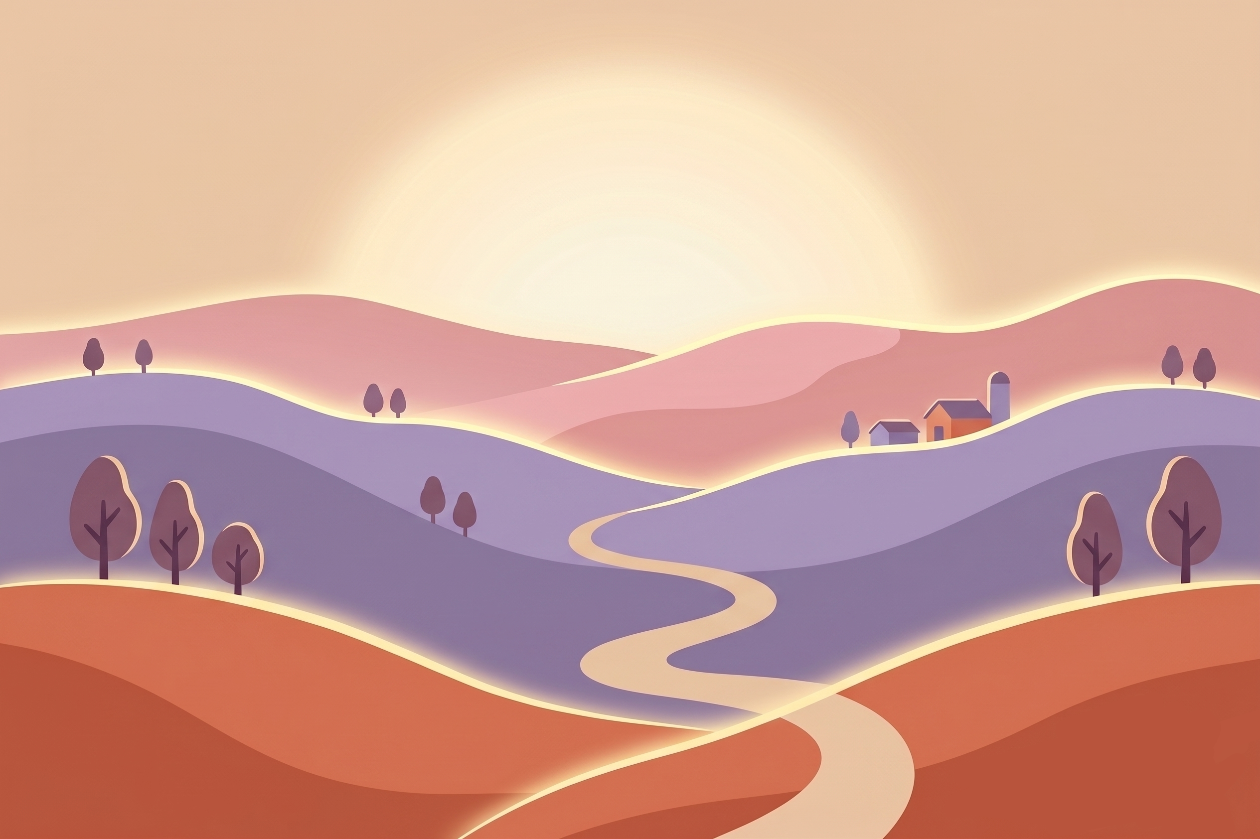 A path through rolling hills alluding to pleasure and climax through clitoral masturbation